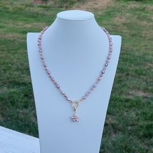 S43 Handmade Freshwater Baroque Pearl Necklace with flower Pendant